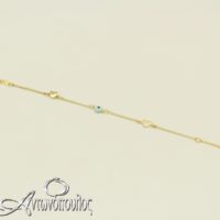 Βραχιόλι Χρυσό 9Κ με καρδιές & ματάκι - gb021