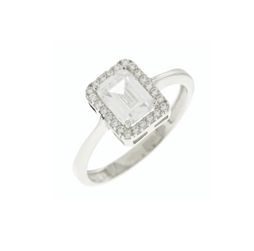 Solitaire Ring Rosette White Gold 14K & Rosette Ring 14K & Zircon - wgr072