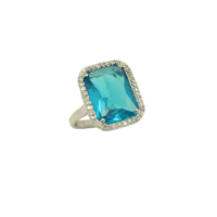 Ασημένιο Δαχτυλίδι Ροζέτα με Μπλε Ζιργκόν - sr098_b