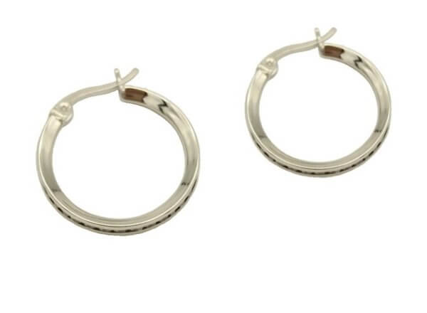 14K White Gold Hoop Earrings with Zirconia - wge020