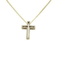 Διπλός Σταυρός με Διπλή Αλυσίδα Χρυσό & Λευκόχρυσο 14Κ - gs693