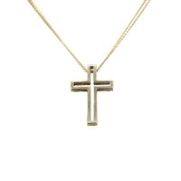 Διπλός Σταυρός με Διπλή Αλυσίδα από Χρυσό & Λευκόχρυσο 14Κ - gs693