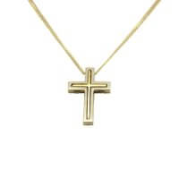 Διπλός Σταυρός με Διπλή Αλυσίδα Χρυσός & Λευκόχρυσος 14 Καράτια - gs693