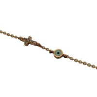 9Κ Ροζ Χρυσό Βραχιόλι με Σταυρό & Ματάκι - rgb036