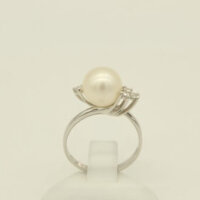 Λευκόχρυσο Δαχτυλίδι 14Κ με Μεγάλο Φυσικό Μαργαριτάρι & Ζιρκόν - wgr822