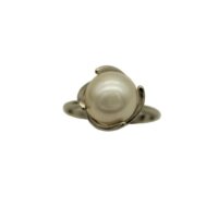 Μονόπετρο Λευκόχρυσο Δαχτυλίδι 14 Καράτια με Φυσικό Μαργαριτάρι - wgr818