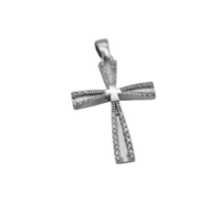 Σταυρός Δύο Όψεων Λευκόχρυσος 14 Καράτια με Ζιρκόν - wgs500