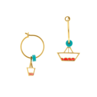 Επίχρυσοι Κρίκοι από Ασήμι Κόκκινα Καραβάκια - se51563